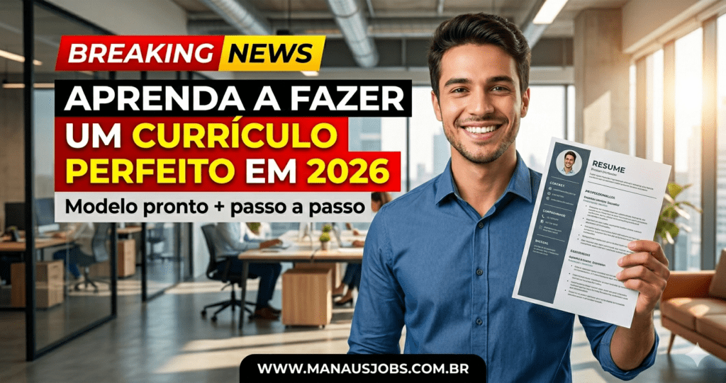 Pessoa criando currículo profissional no notebook para conseguir primeiro emprego em 2026