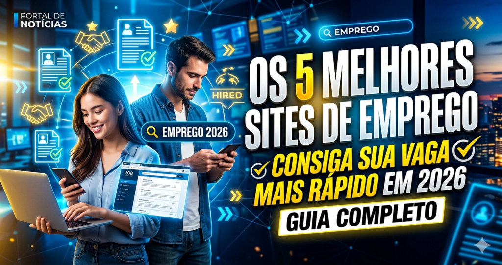 Pessoa pesquisando vagas de emprego online em 2026 usando notebook com sites de recrutamento