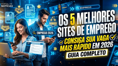 Pessoa pesquisando vagas de emprego online em 2026 usando notebook com sites de recrutamento