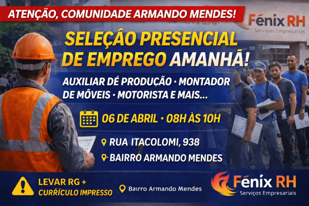 Seleção presencial de emprego em Manaus Fênix RH com vagas para auxiliar de produção e motorista